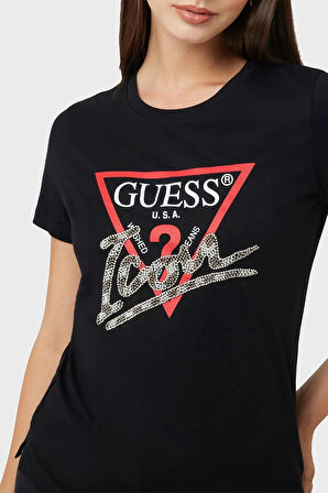 Guess Kadın Siyah Logolu T-Shirt