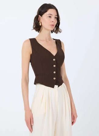 Kahve Kadın Yelek MATEA SUIT VEST - RECY STR POLY HEA