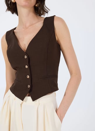 Kahve Kadın Yelek MATEA SUIT VEST - RECY STR POLY HEA