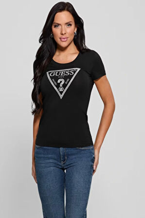 Guess Kadın Siyah Logolu T-Shirt