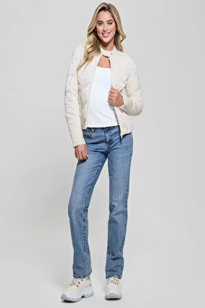 Guess NEW VONA LOGO JACKET Kadın Beyaz Ceket W5RL00WGV30-G012