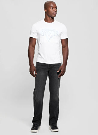 Guess Bisiklet Yaka Desenli Beyaz Erkek T-Shirt M5RI62K9RM1G011 BSC GUESS TRIANGLE