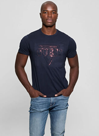 Guess Bisiklet Yaka Desenli Lacivert Erkek T-Shirt M5RI62K9RM1G7V2 BSC GUESS TRIANGLE