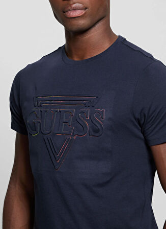 Guess Bisiklet Yaka Desenli Lacivert Erkek T-Shirt M5RI62K9RM1G7V2 BSC GUESS TRIANGLE
