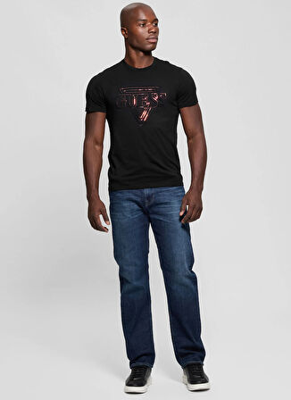 Guess Bisiklet Yaka Desenli Siyah Erkek T-Shirt M5RI62K9RM1JBLK BSC GUESS TRIANGLE