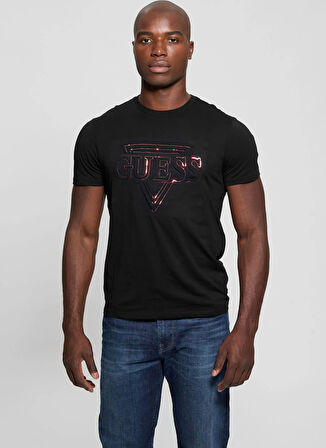 Guess Bisiklet Yaka Desenli Siyah Erkek T-Shirt M5RI62K9RM1JBLK BSC GUESS TRIANGLE