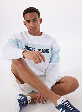 Guess Jeans Bisiklet Yaka Beyaz Erkek Sweatshırt M4BQ39K9V31G011 GJ CN OS HORIZONT