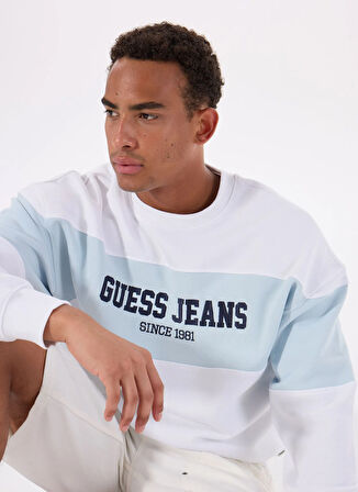 Guess Jeans Bisiklet Yaka Beyaz Erkek Sweatshırt M4BQ39K9V31G011 GJ CN OS HORIZONT