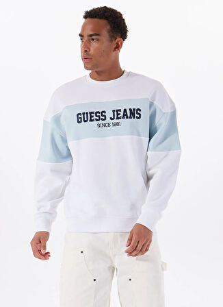 Guess Jeans Bisiklet Yaka Beyaz Erkek Sweatshırt M4BQ39K9V31G011 GJ CN OS HORIZONT