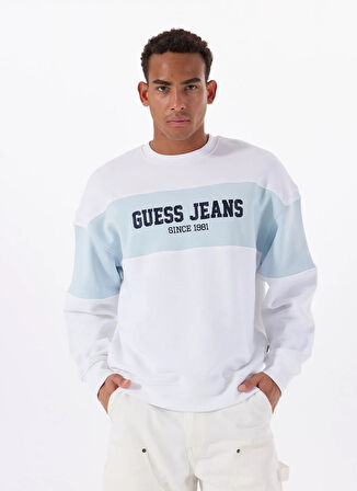 Guess Jeans Bisiklet Yaka Beyaz Erkek Sweatshırt M4BQ39K9V31G011 GJ CN OS HORIZONT