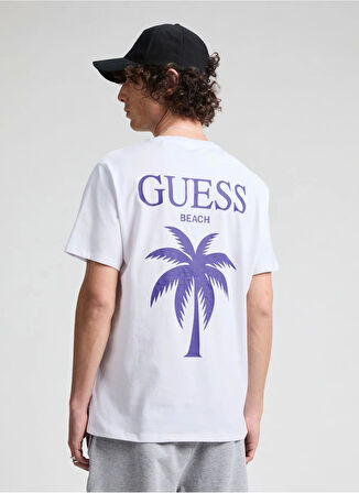 Guess Erkek Beyaz Palmiye Desenli Tişört