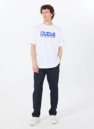 Guess Bisiklet Yaka Desenli Beyaz Erkek T-Shirt SS CN GUESS LOGO TEE