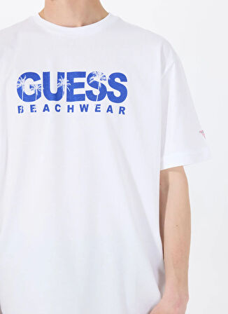 Guess Bisiklet Yaka Desenli Beyaz Erkek T-Shirt SS CN GUESS LOGO TEE