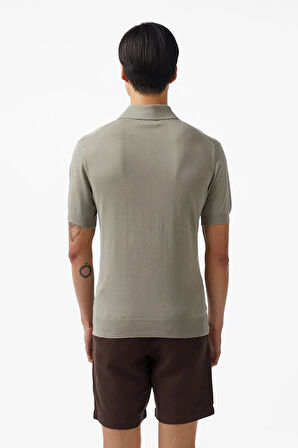 Erkek Polo Yaka İpek Karışımlı Triko T-Shirt - Yeşil | M