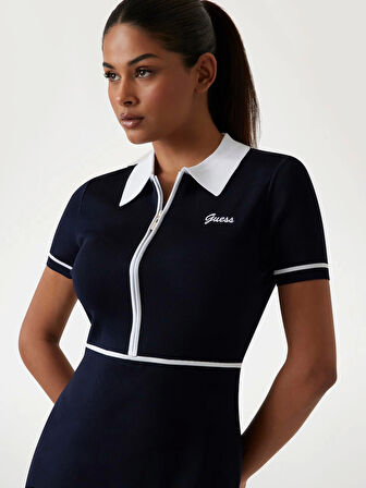 Guess Kadın Lacivert Kısa Kollu Triko Elbise