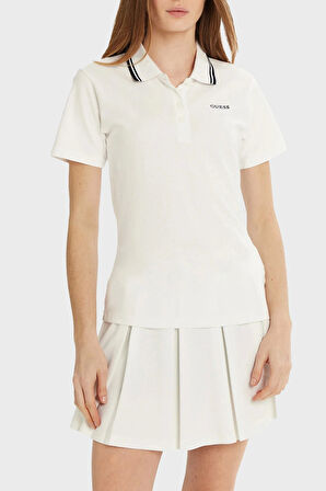 Guess Kadın Beyaz Amaryllis Polo Yaka Tişört
