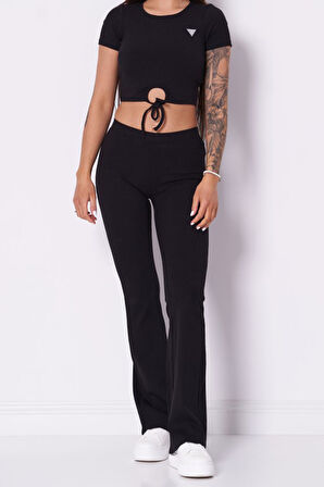 Kadın Crocus Rib Mini Flar Tayt - Siyah | XS