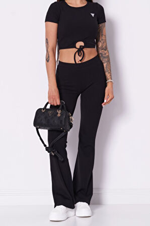 Kadın Crocus Rib Mini Flar Tayt - Siyah | XS