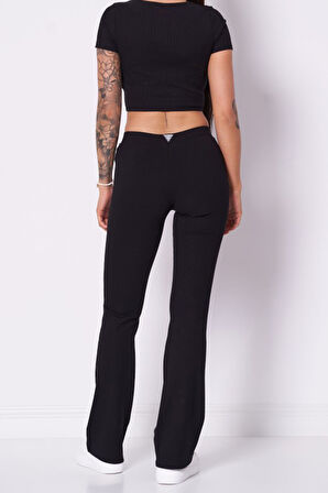 Kadın Crocus Rib Mini Flar Tayt - Siyah | XS