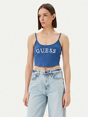 Guess Kadın Mavi Sunflower Ribana Bluz