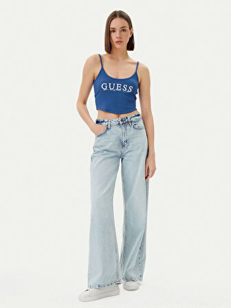 Guess Kadın Mavi Sunflower Ribana Bluz