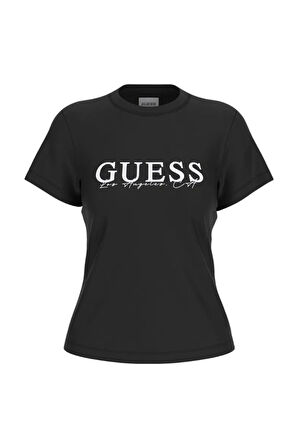 Guess Kadın Siyah Kamelie Logolu Tişört