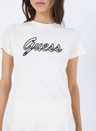 Guess V5GI02K9RM1G1O6 ACTIVE TEE Beyaz Yuvarlak Yaka Slim Fit Desenli Kadın T-Shirt