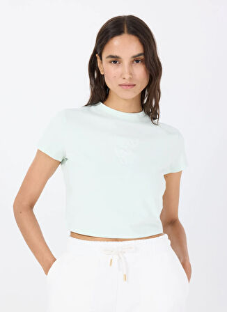 Guess V4YI20KCDH1A83N COLETTE CROP TEE Yeşil Yuvarlak Yaka Box Fit Desenli Kadın T-Shirt
