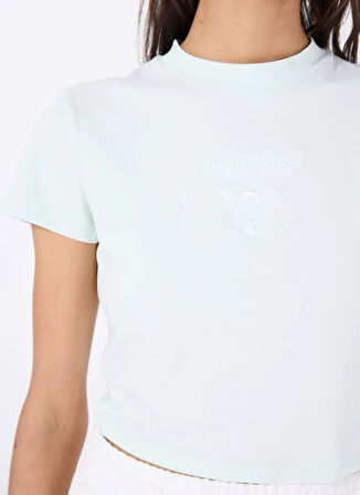 Guess V4YI20KCDH1A83N COLETTE CROP TEE Yeşil Yuvarlak Yaka Box Fit Desenli Kadın T-Shirt
