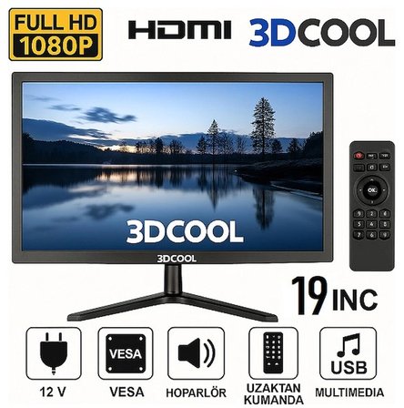 MELLİFERA 12V LED 1080P FULL HD MONİTÖR TV (KUMANDALI) (HDMI,VGA,AUX,USB)
