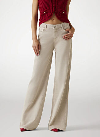 Guess Yüksek Bel Rahat Krem Kadın Pantolon Sexy Palazzo Kadın Palazzo Fit Pant