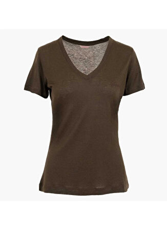 Guess V Yaka Düz Kahve Kadın T-Shirt Vn Ss Light Kadın Top