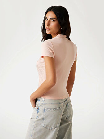 Guess Mock Kadın Bej Slim Fit T-Shirt W4BI26J1314-G6I1