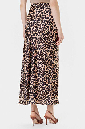 Kadın Sibilla Leopar Desenli Midi Etek - Çok Renkli | M