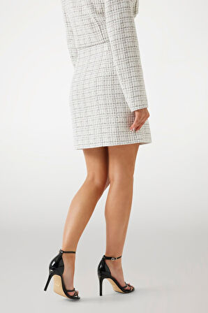 Kadın Annamaria Düğme Detaylı Tüvit Mini Etek - Ekru | XS