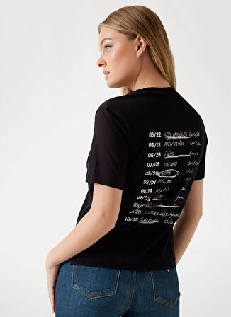 Guess Yuvarlak Yaka Baskılı Siyah Kadın T-Shirt Tour Kadın Boxy Fit T-Shirt