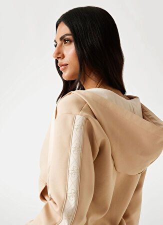 Guess Kapüşon Yaka Düz Krem Kadın Sweatshırt New Hooded Kadın Scuba Sweatshirt