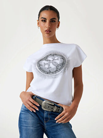 Guess Shaded Kadın Beyaz Slim Fit T-Shirt W5YI14I3Z14-G011