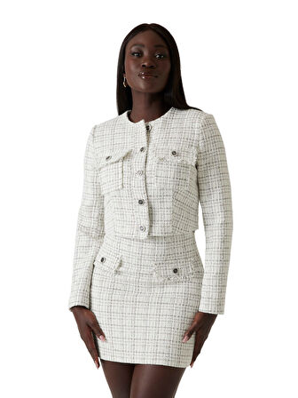 Kadın Annamaria Tweed Ceket – Beyaz | XS