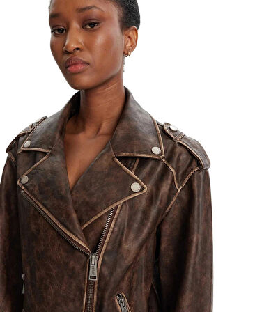 Guess Charlene Kadın Kahverengi Biker Ceket W5YL04WHDI0-F1GQ