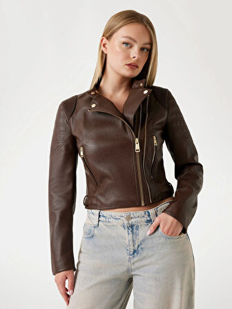 Guess Jeannine Kadın Kahverengi Biker Ceket W5YL19WHDS0-FN09