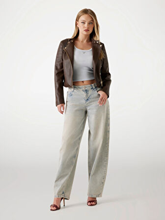 Guess Jeannine Kadın Kahverengi Biker Ceket W5YL19WHDS0-FN09