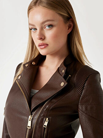 Guess Jeannine Kadın Kahverengi Biker Ceket W5YL19WHDS0-FN09