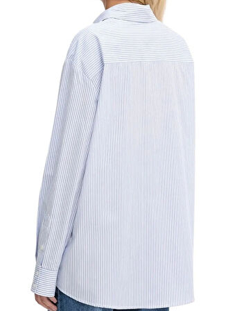 Guess Regular Fit Gömlek Yaka Çizgili Beyaz - Mavi Kadın Gömlek Lauriane Kadın Regular Fit Gömlek