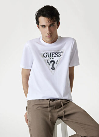Guess Bisiklet Yaka Baskılı Beyaz Erkek T-Shirt M5YI15I3Z14-G011 Triangle Erkek Reg