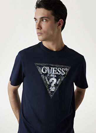 Guess Bisiklet Yaka Baskılı Lacivert Erkek T-Shirt M5YI15I3Z14-G7V2 Triangle Erkek Reg
