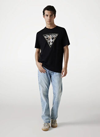 Guess Bisiklet Yaka Baskılı Siyah Erkek T-Shirt M5YI15I3Z14-JBLK Triangle Erkek Reg