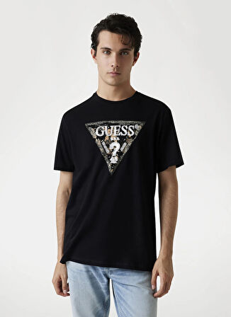 Guess Bisiklet Yaka Baskılı Siyah Erkek T-Shirt M5YI15I3Z14-JBLK Triangle Erkek Reg
