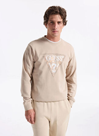 Guess Bisiklet Yaka Bej Erkek Sweatshırt M5YQ05K68I4-G1CA Triangle Erkek Sw