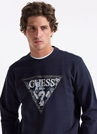 Guess Bisiklet Yaka Lacivert Erkek Sweatshırt M5YQ05K68I4-G7V2 Triangle Erkek Sw